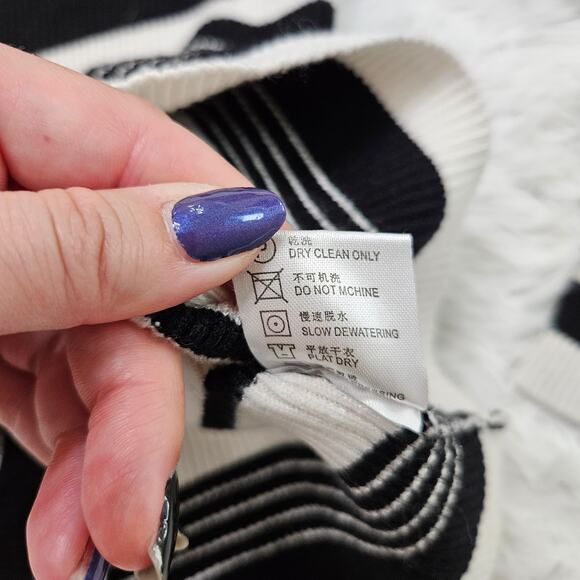 Hollow Out Striped Knit Mock Neck Floral Embroidered Wool Blend Sweater Size S - Picture 9 of 9